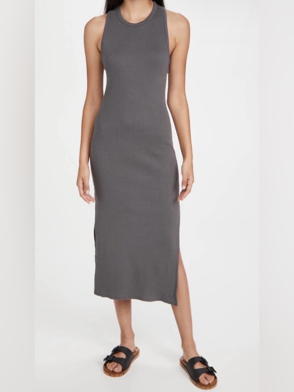 rag & bone Charcoal Ribbed Sleeveless Midi Dress